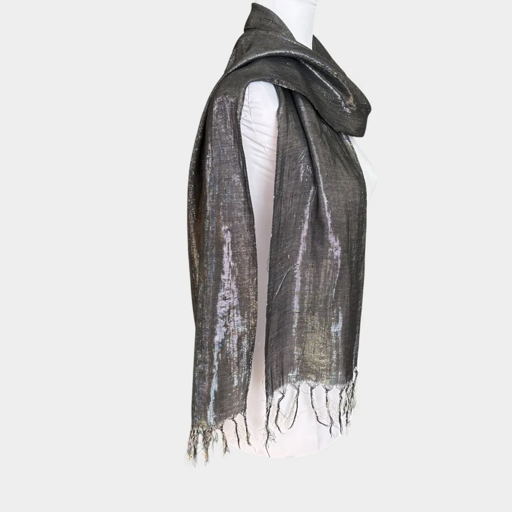 All That Glitters Metallic Silver Rectangular Scarf Fringe